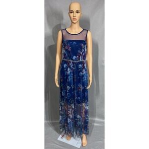 Candalite Women's Floral Elegant Dress Blue‎ Size M